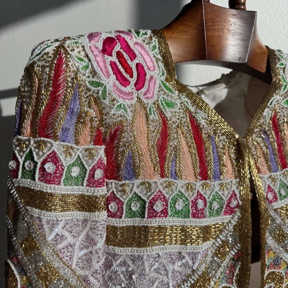 Vintage SweeLo 100% Silk Fully Beaded Embroidered Jacket – Size M (8-10)